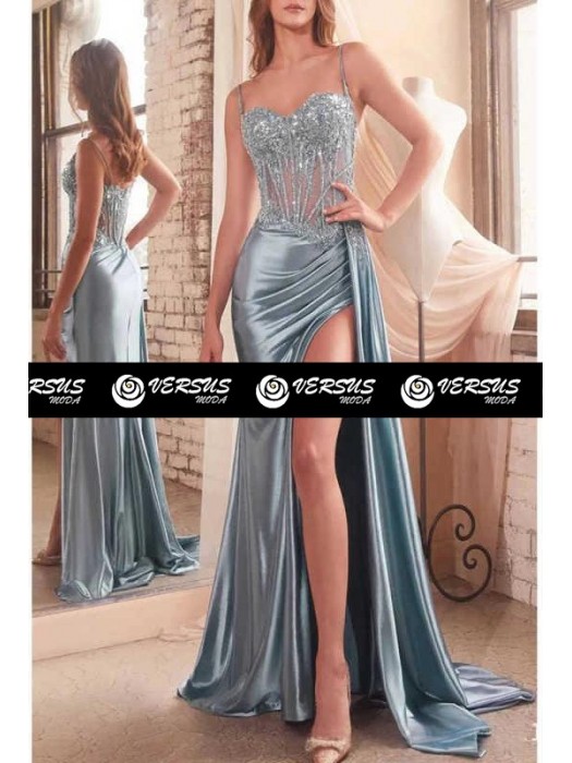 Vestito Donna Maxi Diciottesimo Festa Occasione Speciale Party Dress Argento 110551
